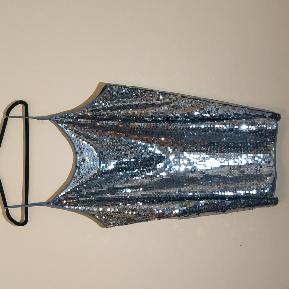 Joe Fresh| NWT Silver Spaghetti Strap Square Sequined Dress